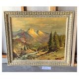 Vintage Robert Wood Framed Mt. Hue Canvas