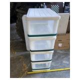 Four Drawer Plastic Tote Storage Unit.