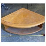 Oak Veneer Triangle Corner Table on Wheels