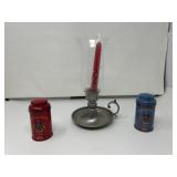 Tea Canisters with Tea Inside and a Candle with