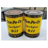 Two Cans of Cen-Pe-Co Oil Cans Both Full