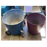 Metal Trash Can and Bucket on Wheels