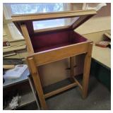 Wooden Memorial Desk Features a Glass Inset and a