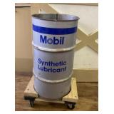 Mobil Metal Barrel Mounted on Wood Stand with