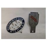Two Antique License Plate toppers