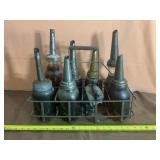 Vintage Set of Glass Motor Oil Bottles with Tin