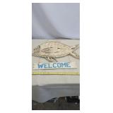Driftwood fish wall art, hanging "Welcome" sign