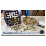 Crate with Extension Cords, Fan and more