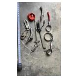 Vtg oil changing tools, including wrenches and