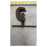 Vtg Cast-iron C-clamp with a pointed, swiveling
