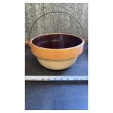 Antique Medium Bail Handled Stoneware Bowl.