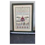 Vtg Amish School House Sampler" framed