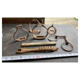Antique iron horse Tack-stirrups, and more
