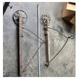Rustic Hay hoist swinging arm swivel pulleys