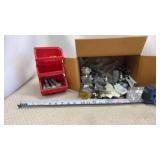 3 Red Plastic Organizers with hardware and box of