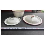 Vtg Enamelware pcs-Red & White Saucepan , Black