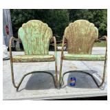 Vtg green clam shell metal lawn chairs