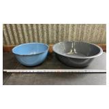 Large Blue Enamel Bowl & Speckled Gray Enamel