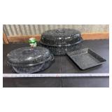 Granite Ware speckled black oval roaster set and