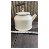 Vintage White & Black Enamelware Large Tea Kettle