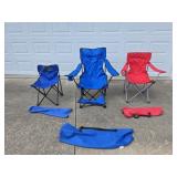 Three Canvas Folding Lawn Chairs with Storage