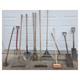 Garden Tools. Posthole Digger, Spade Shovel, Rock