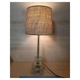 Mid-Century Etched Glass Pillar Candlestick Lamp