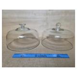Two Heavy Glass Round Cake Domes 10 Inches