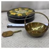 Brass Trinket Dish/Basket, Metal Tin, brass clock