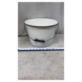 Vtg white enamelware bucket with a black rim and