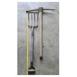pickaxe, metal four-tine pitchfork