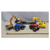 Toy truck, tractors, excavators