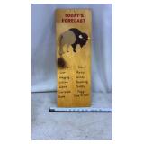 Handcrafted bison weather sign features a