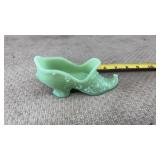 Mosser Glass slipper figurine in a Jadeite green