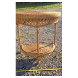 Wicker half-moon side table, 28x14x30.5