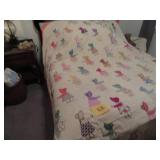 VTG HAND SEWN BONNET QUILT, GOOD SHAPE