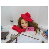 Vtg New Beret Pom Pom Hat And Gloves (Hat And