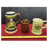 Beer Stein, Wood Cup with Christmas Cheer Ceramic