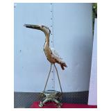 Metal Garden Heron with Fish Yard Stake Decor