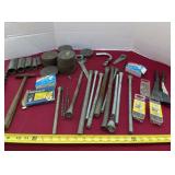 Tacks, Springs, Storage Tins, Hammer, Drill Bits