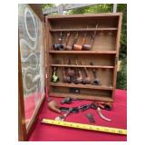 Wood and Glass Case with Tobacco Pipes and
