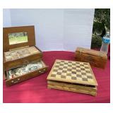 Cedar Wood Box, Chess Board and Pieces with