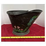 Metal Coal Bucket with Painted Decor