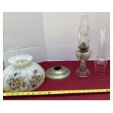 Glass Oil Lamp, Hand Painted Glass Shade with