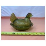 Indiana Glass Olive Green "Hen on Nest" Covered