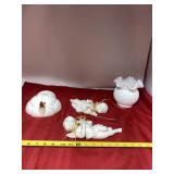 Fenton Milk Glass Vase, angel Decir and Hanging