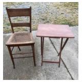 Fold Up Table and Hand Woven Cane Seat Wooden