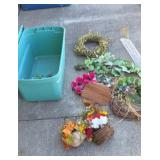 Plastic Tote with Plastic Flowers