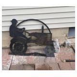 Metal Farmer and Tractor Yard Decor and Concrete