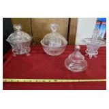 Clear Cut and Crystal Basket and Lidded Candy